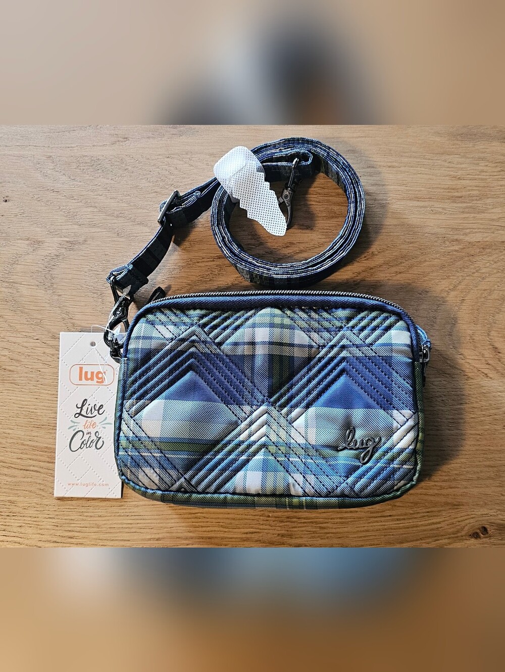 Lug Quilted Plaid Crossbody Bag in Blue & Green